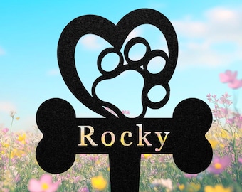 Custom Pet Memorial Garden Stake, Metal Cross with Heart Paw