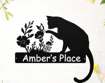 Personalized Cat Name Sign, Custom Metal Cat Signs, Cat Food Area Sign, Cat House Decor, Cat Lover Gift, Home Decor, Pet's Place Wall Decor