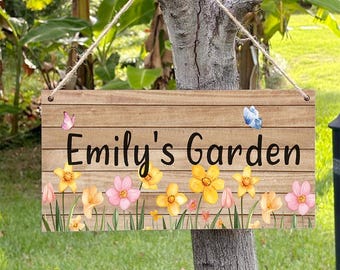 Personalized Wooden Garden Sign, Custom Hanging Door Plaque