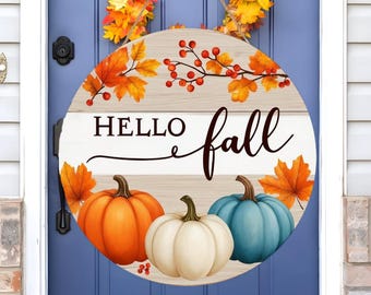 Accroche-porte automne en bois, décoration citrouille Hello Fall, enseigne de porche de ferme