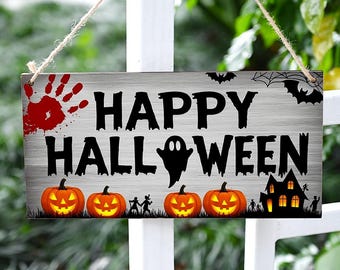 Cartello in legno per porta di Halloween, decorazione da casa stregata