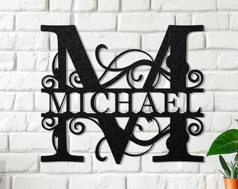 Targa in metallo personalizzata con cognome, regalo di nozze personalizzato, decorazione da parete con monogramma a lettere divise, targa con iniziale, regali di inaugurazione della casa, targa per veranda