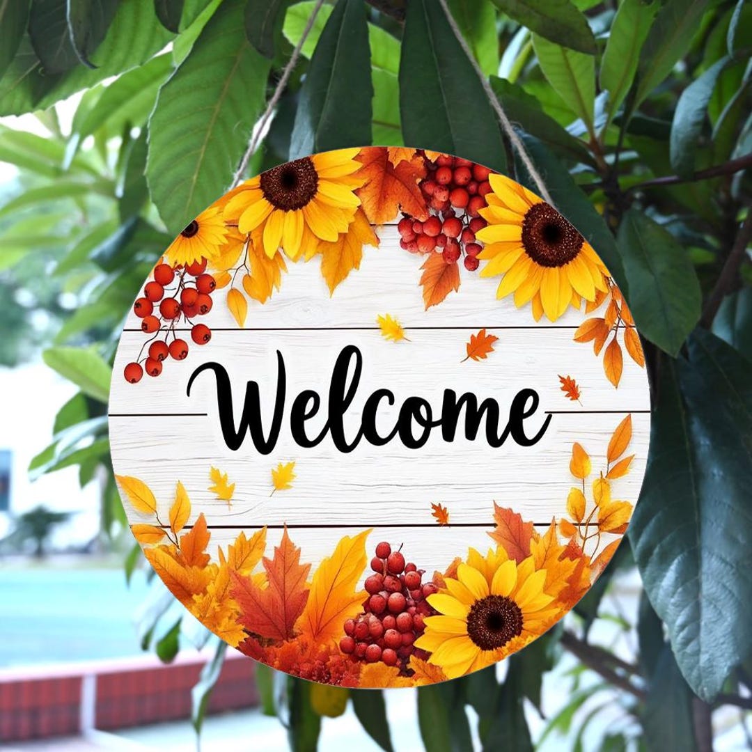 Welcome Sign Fall Decor Rustic Fall Welcome Sign, Sunflower Maple Leaf Door Decor - Etsy