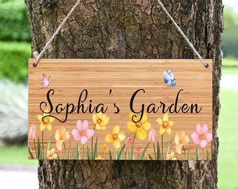 Letrero de jardín personalizado, decoración colgante rústica de madera