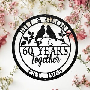 Custom 60th Anniversary Gift for Parents, Lovebirds Metal Wall Art, Diamond Anniversary Sign, 60th Wedding Anniversary Gift, 60 Year Gift