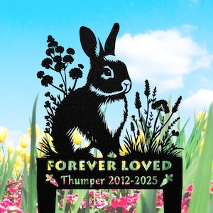 Personalized Metal Rabbit Memorial Plaque: Garden Grave Marker