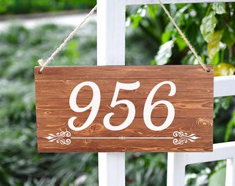 Letrero colgante personalizado de madera con número de casa, decoración para porche