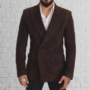 Blazer de ante marrón para hombre: chaqueta clásica con botones hecha a mano / abrigo de cuero auténtico / regalo para él. Blazer, regalo para él, abrigo de ante.