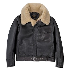 Shearling Lined Sheepskin Leather Bomber Jacket: Vintage Aviator Flight Coat