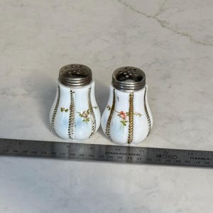 Antique EAPG Hand Painted Milk Glass Salt and Pepper Shakers