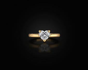 10K Yellow Gold Heart Ring: Lab Grown Diamond Solitaire