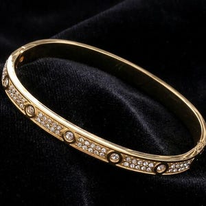 Pavé Moissanite Love Bangle, 14k Yellow Gold Plated Screw Motif Hinged Bracelet