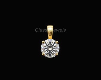 10KT Gold Lab Grown Diamond Solitaire Pendant Necklace - Minimalist Charm