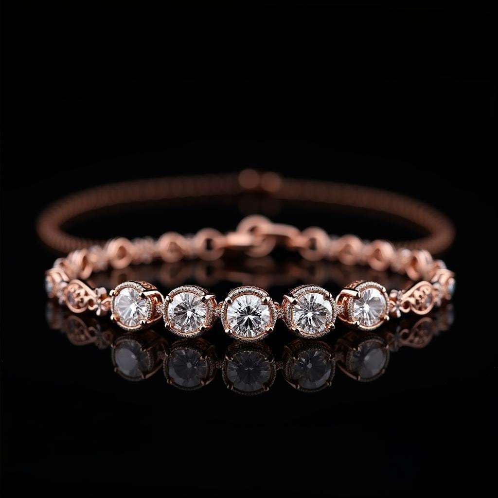 Rose Gold Filigree Tennis Bracelet: CZ Diamond Sterling Silver Bridal…