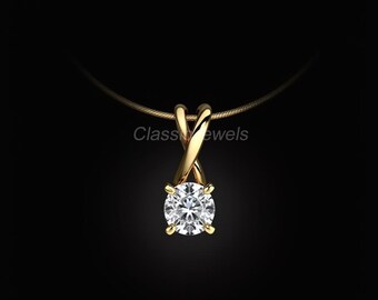Minimalist Lab Grown Diamond Pendant: 10k Gold Twisted Solitaire