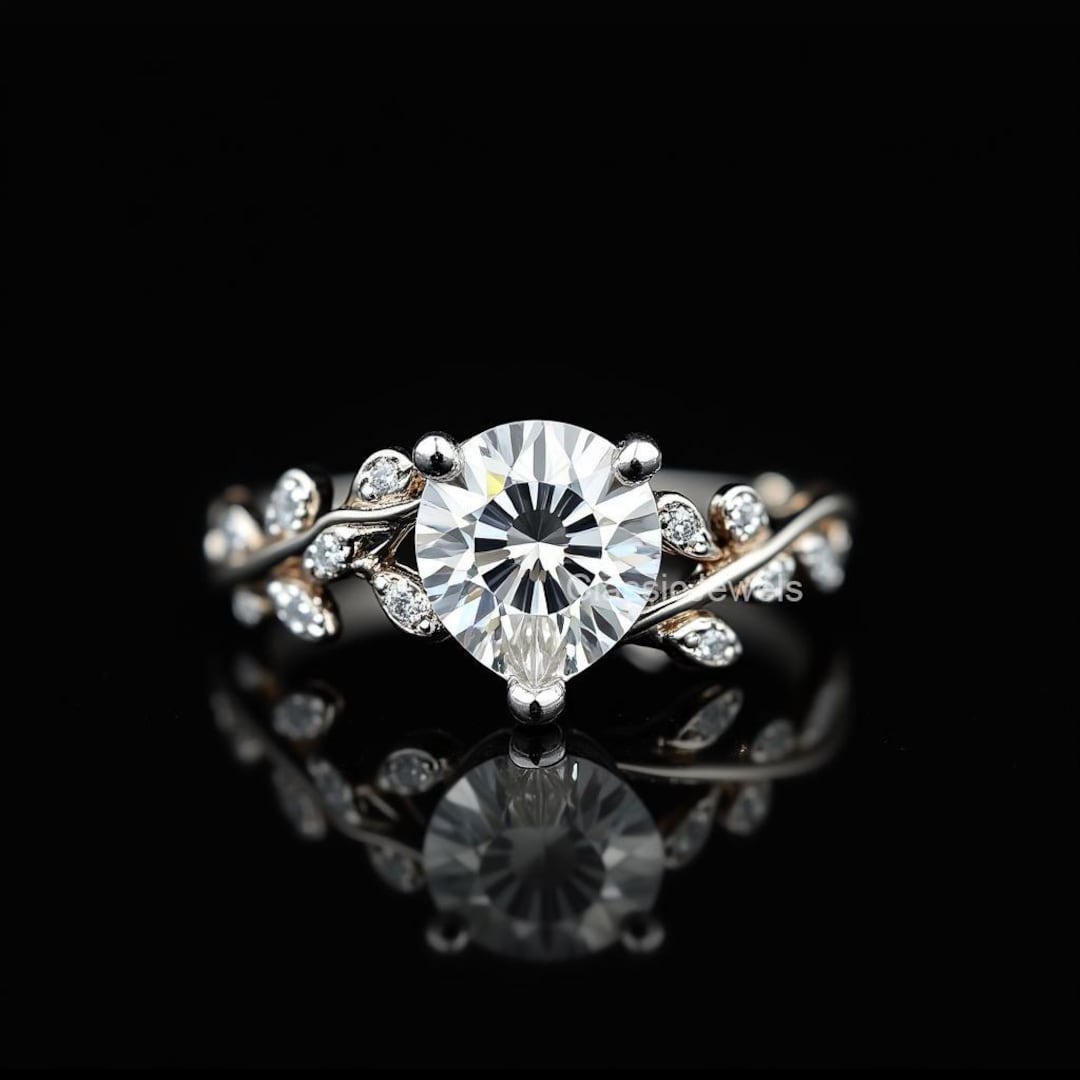 Lab Grown Diamond Leaf Ring | 10K Gold Nature Inspired Engagement Ring ...