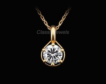 10KT Gold Lab Grown Diamond Solitaire Pendant Necklace