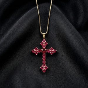 cross pendant with red rubies, large ruby cross pendant, ruby cross necklace