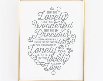 Isn't She Lovely Nursery Digital Art Print - Digital Stevie Wonder Print - Nursery Decor -  Baby Girl Gift - Stevie Wonder Lyrics