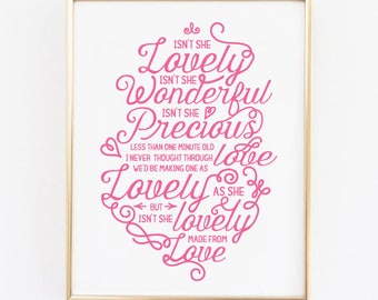 Isn't She Lovely Nursery Digital Art Print - Digital Stevie Wonder Print - Nursery Decor -  Baby Girl Gift - Stevie Wonder Lyrics