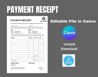 Modèle modifiable de reçu de paiement : facture simple pour petite entreprise (PDF canva)