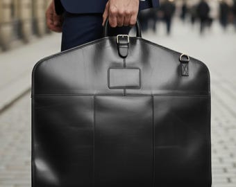 Custom Engraved Full-Grain Leather Garment Bag, Suit Carrier with Shoe Compartment