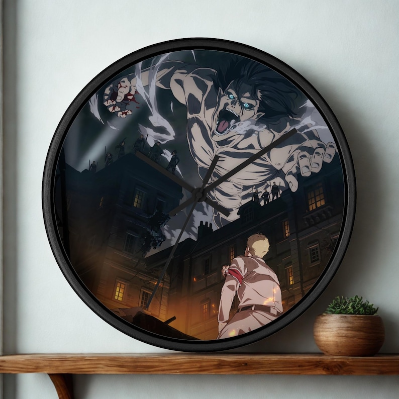 Manga Inspired Wall Clock – Anime Wall Decor, Black Wooden Timepiece for Bedroom, Living Room or Gaming Setup, Modern Minimalist Design, Unique Gift for Anime Lovers, Otaku and Japanese Art Fans, Stylish Dark Theme Clock with Bold Illustration and Contemporary Look