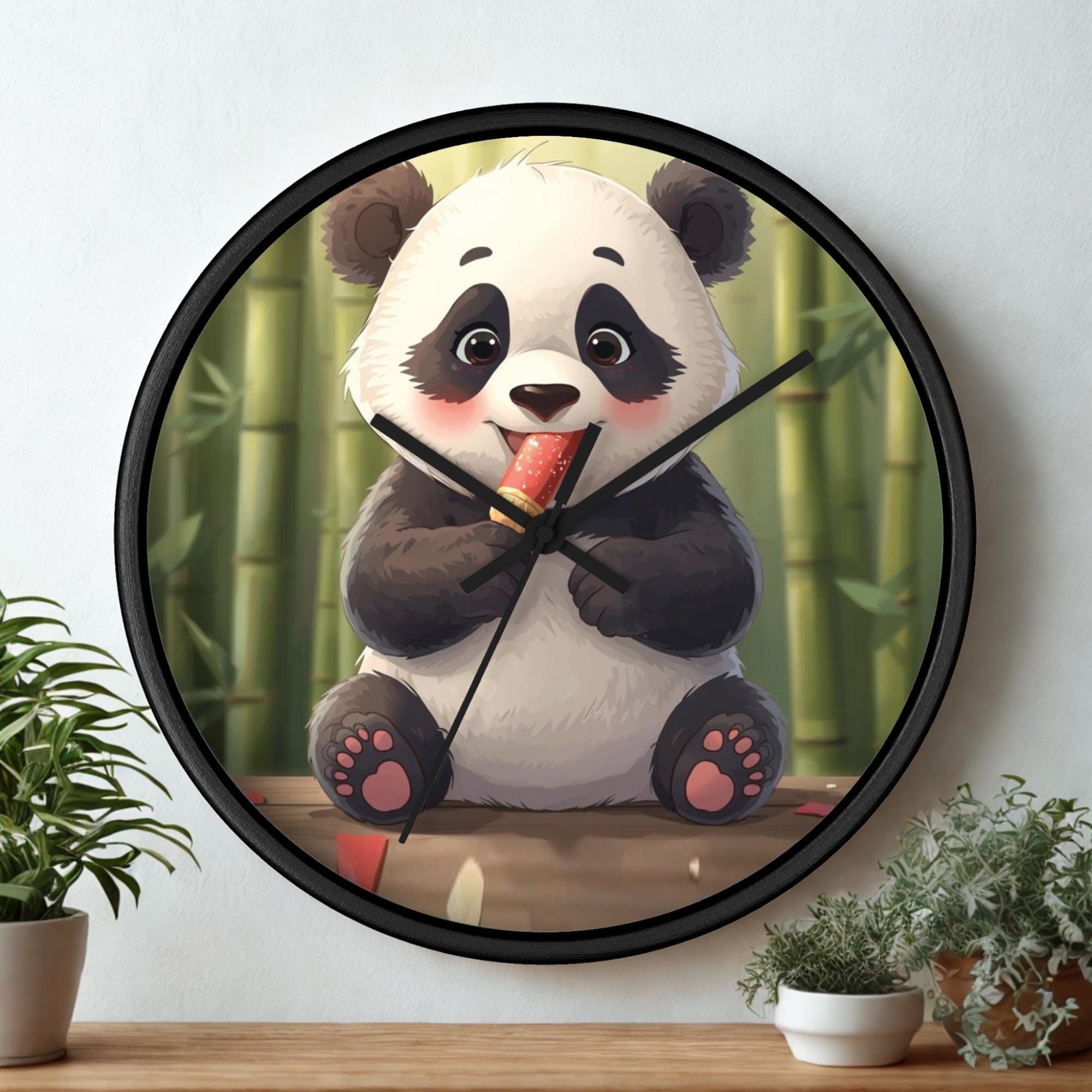 Hand Clock Panda Cute Panda Wall Clock: Happy Aminal Art for Kids Room - Wooden Nursery ...