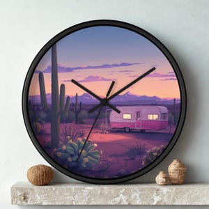 Retro Wooden Wall Clock: Desert Inspired Wall Art - Caravan Theme Decor