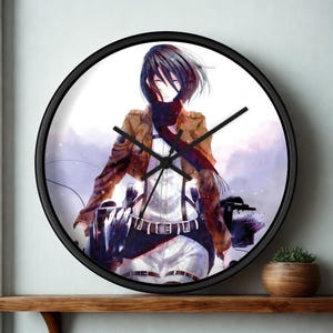Attack on Titan Wooden Wall Clock – Anime Decor, Manga Inspired Black Timepiece for Living Room, Bedroom or Gaming Room, Modern Minimalist Design, Unique Gift for Anime Lovers, Otaku and Japanese Culture Fans, Eye Catching Dark Aesthetic Wall Art with Bold Illustration