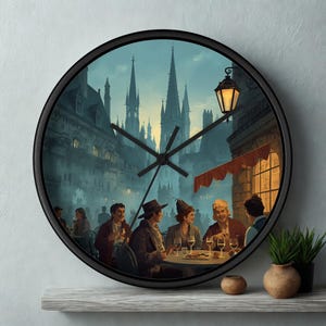 Mid Centrury Clock: Medieval Inspired Home Decor - Creative Gothic Art, Black Wooden Frame