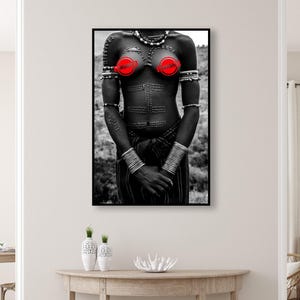 Ritratto della tribù Mursi - Stampa fotografica culturale etiope - Arte indigena in bianco e nero. Torso africano