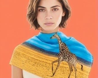 Golden Safari Silk Scarf: Giraffe Wildlife Photography, Luxury Satin Accessory