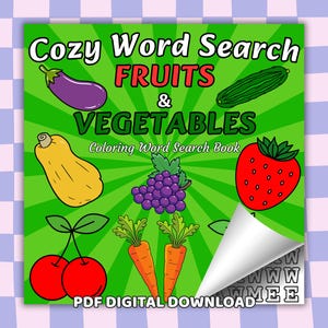 Fruits & Veggies Word Search Coloring Book: Fun Puzzle Activity (Digital Download)