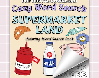 Supermarket Coloring Word Search Book: Fun Activity for All Ages (PDF Digital Download)