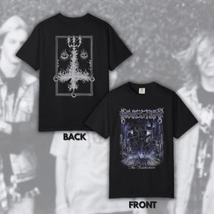 May include: A black short-sleeve t-shirt featuring a front graphic with the text DISSECTION and The Somberlain above a dark, detailed illustration. The back of the shirt displays a white line-art graphic of a trident and eye symbols.