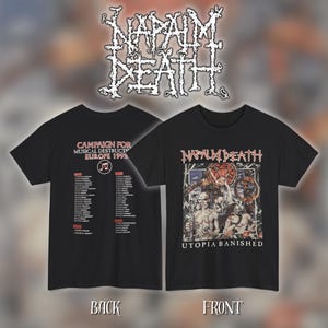 Napalm Death - Utopia Banished 1992 Tour |  Heavy Cotton Unisex Band Tee | Size- S, M, L, XL, 2-3 XL