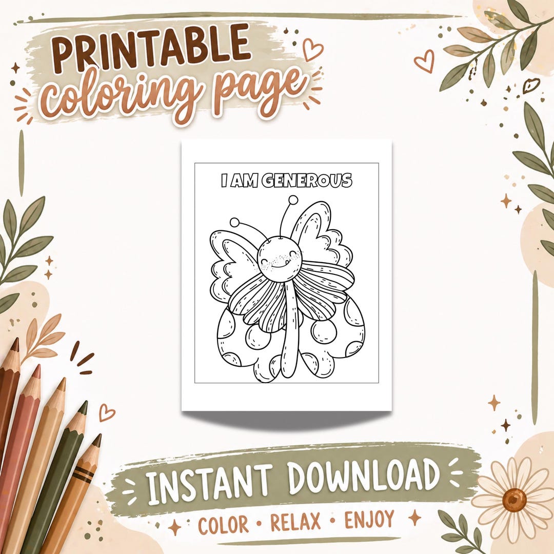 Printable I Am Generous Coloring Page for Kids, Positive Affirmation ...