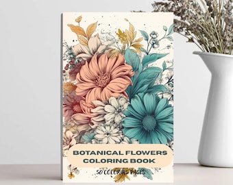 50 Botanical Flowers Coloring Book | Adults and kids Coloring Books | Instant Download | Grayscale Coloring Page | Printable PDF