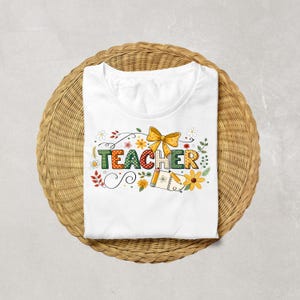 Coquette Teacher Png, Preppy Floral Teacher Sublimation Design, Cute Pastel Back to School Shirt Graphic, Retro Girly Teacher Wildflowers