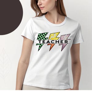 Preppy Lightning Bolt Lehrer PNG, Karierte Retro Back to School Sublimation, Neon Bunt Lehrer Clipart Digital Download