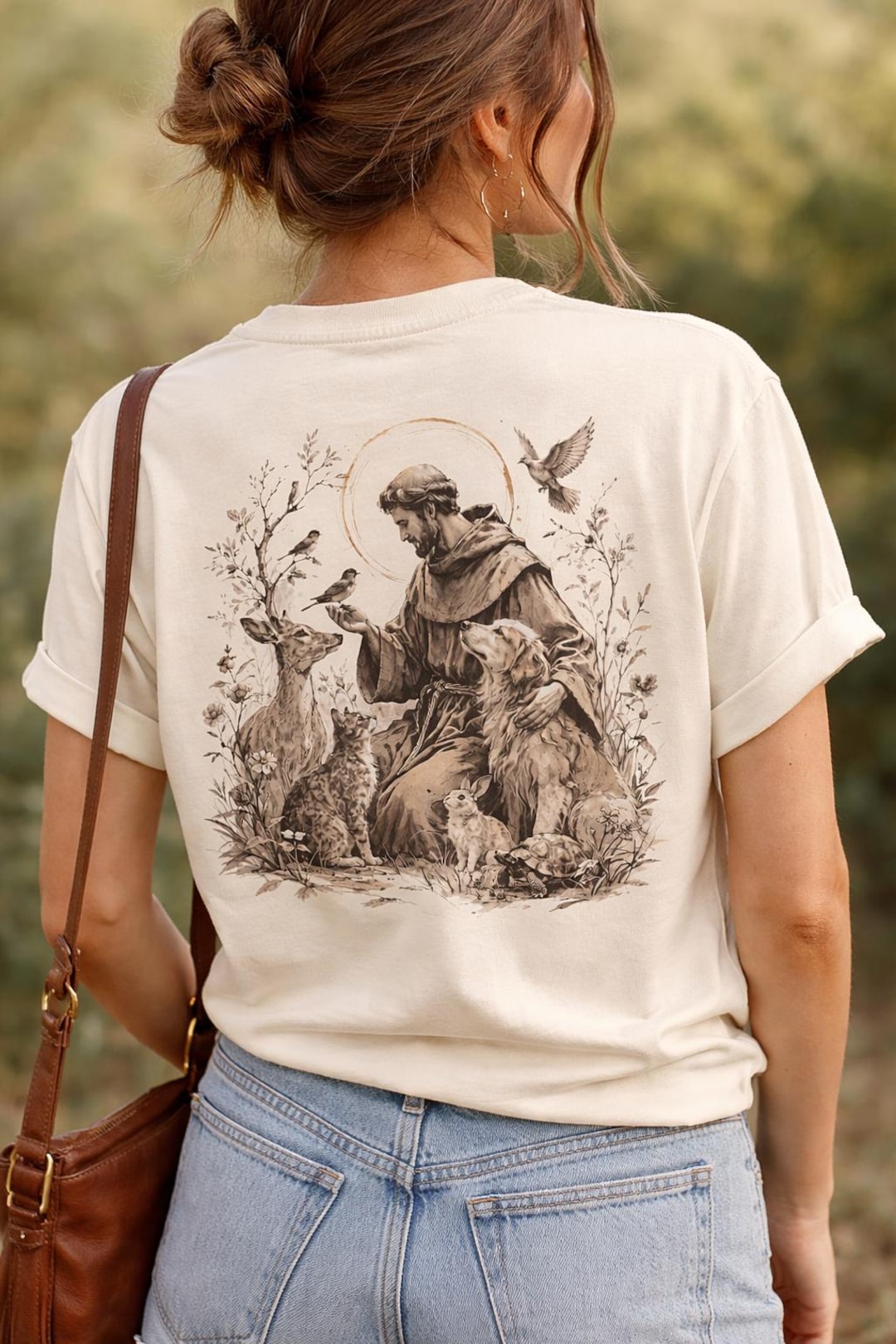 St Francis of Assisi Patron Saint of Animals Shirt, Tau Cross Catholic ...
