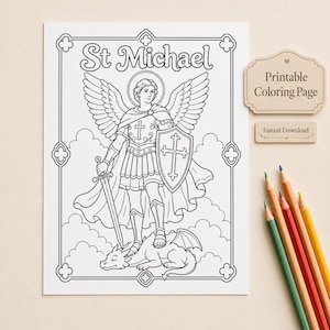 St Michael Coloring Page Printable | Saint Michael Archangel Catholic Kids Activity | Catholic School Activities | Digital Download