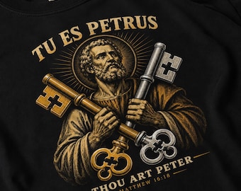 St Peter Shirt | Tu Es Petrus Catholic T-Shirt | Saint Peter Vatican Keys Tee | Matthew 16:18 Papacy Gift | Catholic Men Apparel