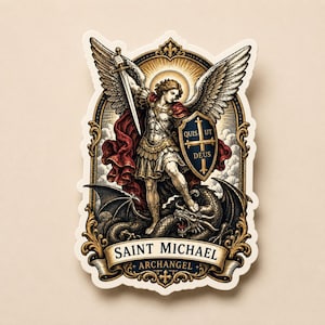 4" St Michael Sticker | Archangel Catholic Stickers | Quis Ut Deus Saint Michael Protection Sticker | September 29 Feast Day Gift