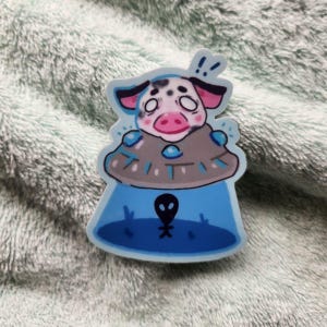 Alien-Napping Sticker - Cute Cow - Animals - Farm Animals - UFO - Space - Art Design - Doodle - Sticker Journal - Alien - Space Ship - Gift