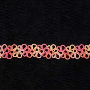 orange variegated tatted bookmark//tatting bookmark//lace bookmark//yellow//pink