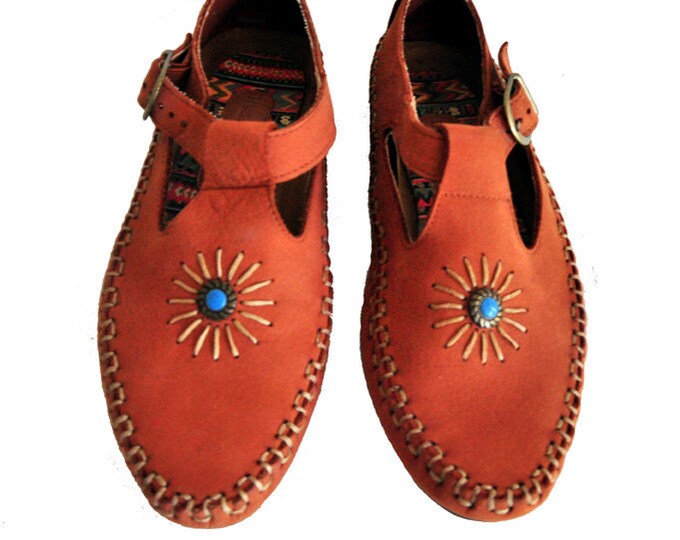 Southwestern Moccasin Hush Puppies in Cognac Suede With Faux - Etsy