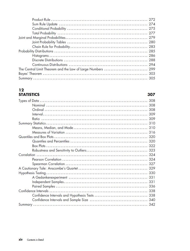 Pode incluir: Uma p&aacute;gina de um livro did&aacute;tico intitulado "Estat&iacute;stica" com um sum&aacute;rio. O texto inclui t&oacute;picos como probabilidade, distribui&ccedil;&otilde;es e testes de hip&oacute;teses. Os n&uacute;meros das p&aacute;ginas est&atilde;o listados.