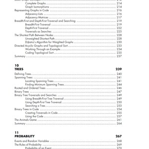 Pode incluir: P&aacute;gina de um livro com um &iacute;ndice que inclui os t&iacute;tulos "Gr&aacute;ficos", "&Aacute;rvores" e "Probabilidade". O texto &eacute; preto sobre fundo branco. Os n&uacute;meros das p&aacute;ginas s&atilde;o vis&iacute;veis, e o design &eacute; limpo e organizado.
